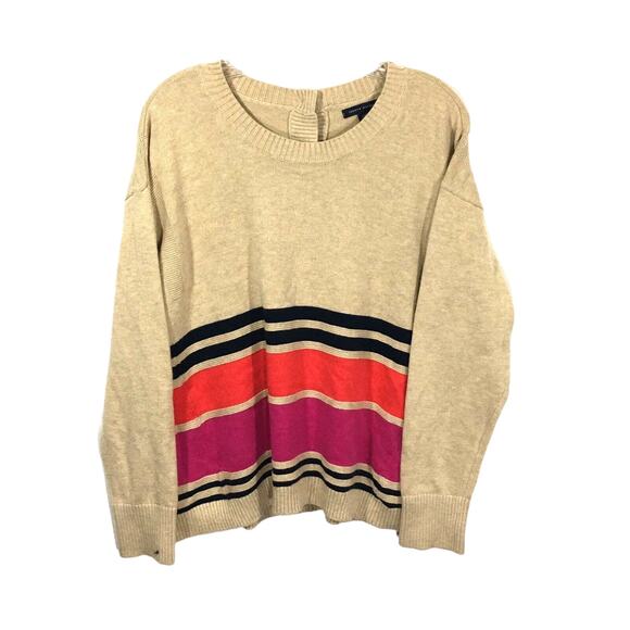 Tommy Hilfiger Button Down Back Pullover Sweater Tan Pink Black Orange Womens L - Picture 2 of 5